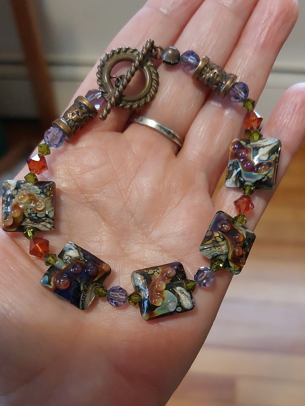🌸5/$25 Lampwork Glass Toggle Bracelet Artisan Made 8.25" Large
